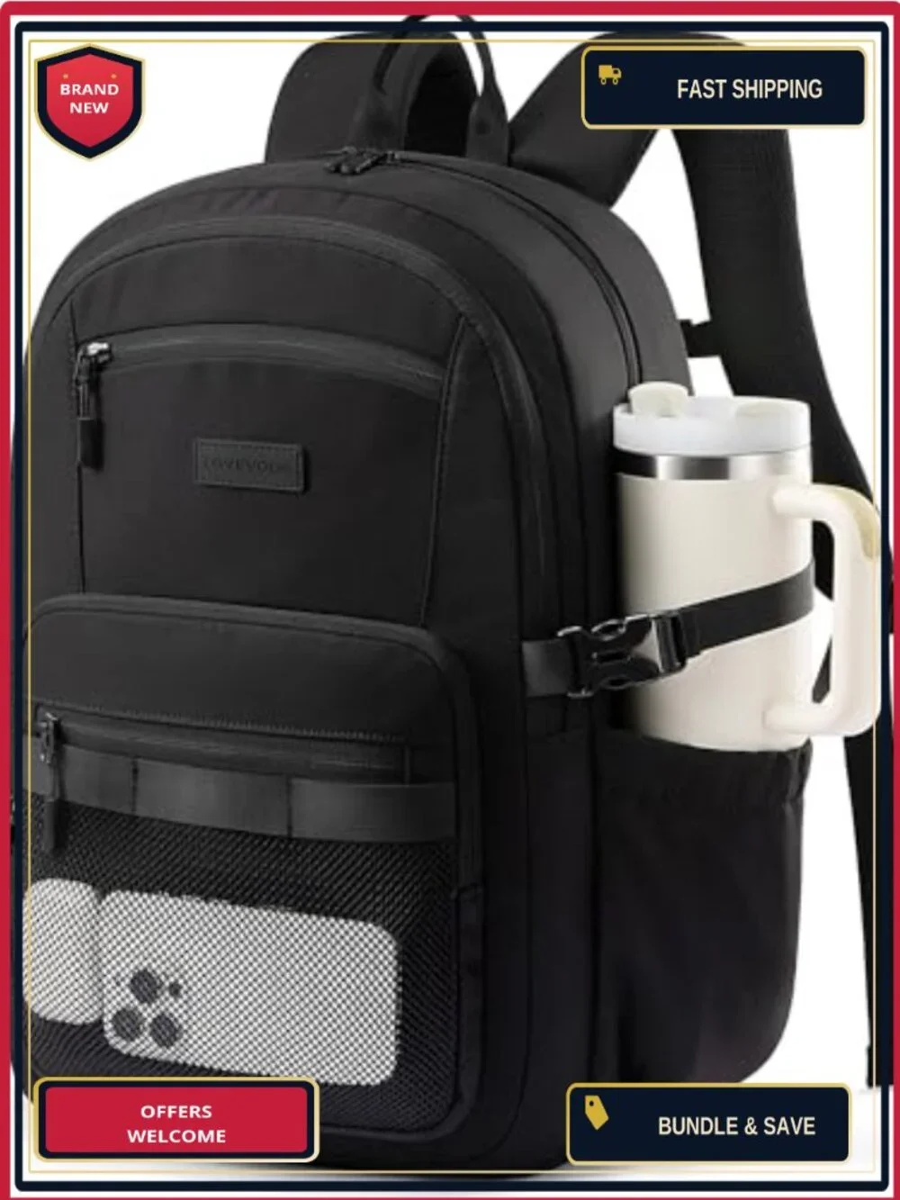 LOVEVOOK Laptop Backpack 15.6 Inch Tech-Ready Work Travel Backpack with Cup